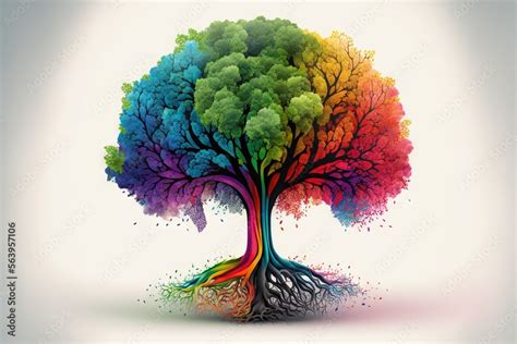 Rainbow tree art. Generative AI 素材庫插圖 | Adobe Stock