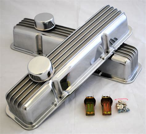 SBC 305 350 Chevy Polished Aluminum Nostalgic Finned Tall Valve Covers ...