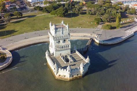 Aerial View Of Belem Tower - Torre De Belem In Lisbon, Portugal Stock ...