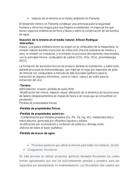 impacto ambiental de la minera Panamá. A.11Q | PDF | Precipitación ...