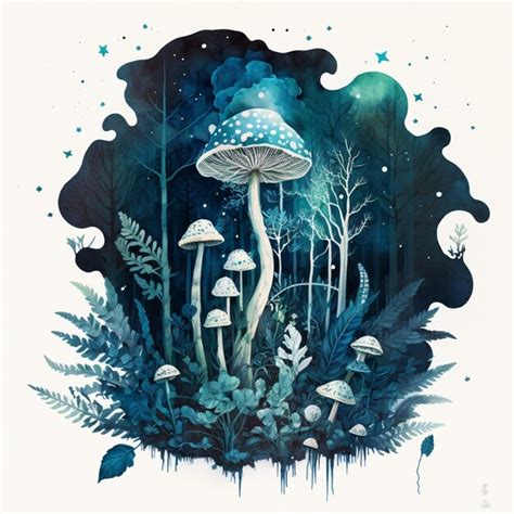 Premium AI Image | there is a painting of a mushroom in the middle of a forest generative ai