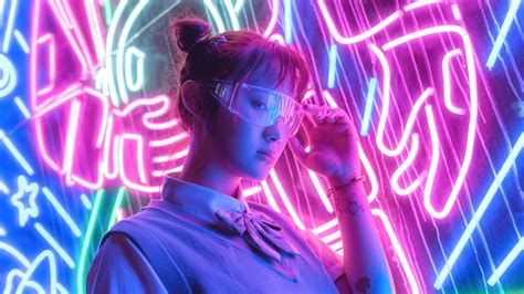 Download Neon Woman Model 4k Ultra HD Wallpaper