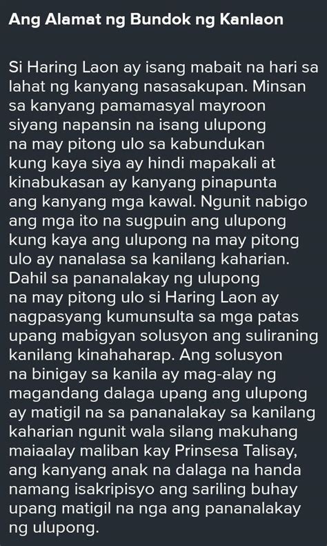 Alamat ng bundok kanlaon buod - Brainly.ph