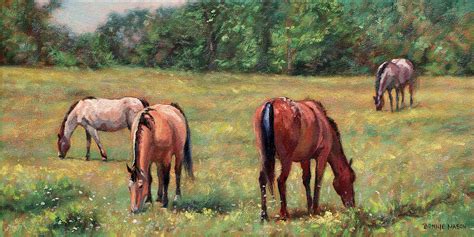 Green Pastures - Horses Grazing in a Field Painting by Bonnie Mason - Fine Art America