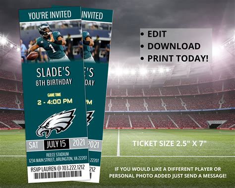 Football Ticket Invitation, NFL Ticket Invite, Philadelphia Eagles ...