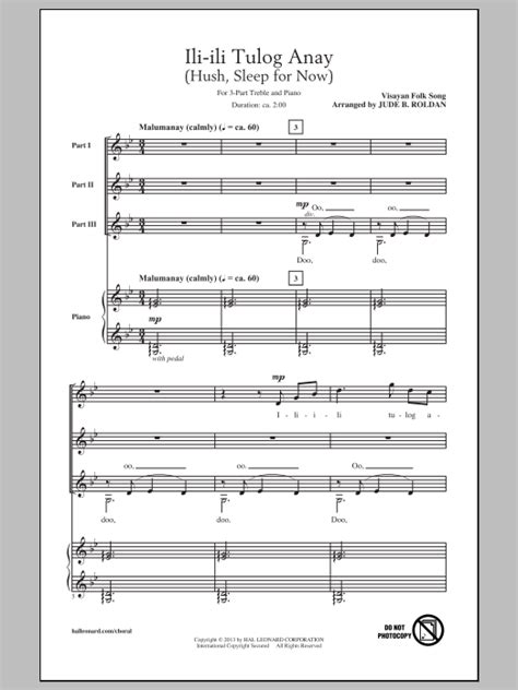 Traditional Folksong: Ili-Ili Tulog Anay (arr. Jude Roldan) - 3-Part ...