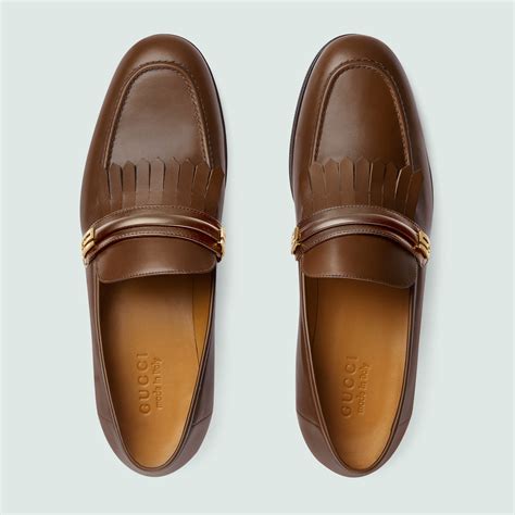 Men's loafer with mirrored G in brown leather | GUCCI® US