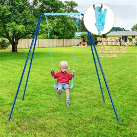 Gymax Outdoor Kids Swing Set Heavy Duty Metal A-Frame w/ Ground Stakes ...