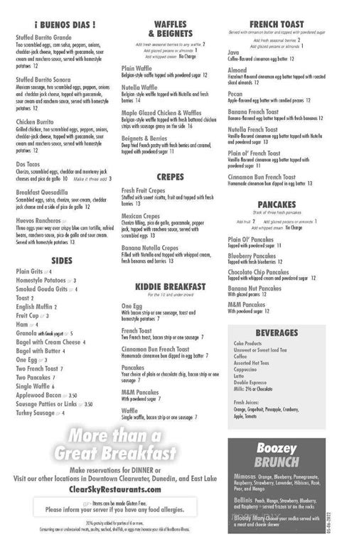 Menu of Clear Sky Cafe in Clearwater, FL 33767