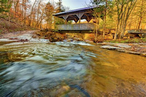 Boxley Valley Arkansas Covered Bridge and Adds Creek in Autumn Photograph by Gregory Ballos ...