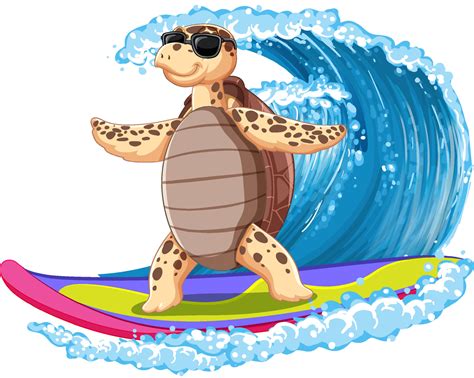 Cute turtle cartoon character surfing 11132452 Vector Art at Vecteezy