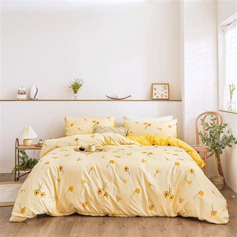 Amazon.com: Yellow Flowers Bedding Luxury Floral Duvet Cover Set Lucky ...