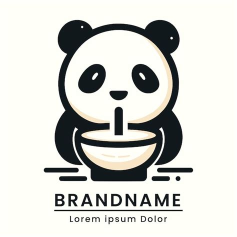 Premium Vector | Panda drinks from a straw logo modern classic drink brand