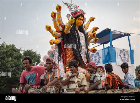 Durga Puja idol immersion ceremony at Kolkata India. Goddess Durga ...