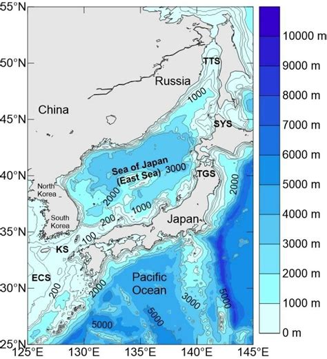 Map of the Korea Strait and its neighbouring areas. (TTS-Tartar Strait ...