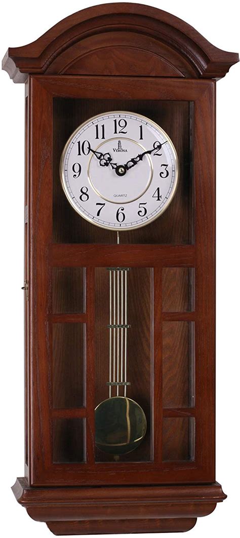 Pendulum Wall Clock Battery Operated - Quartz Wood Pendulum Clock - Silent, Large Dark Wooden ...