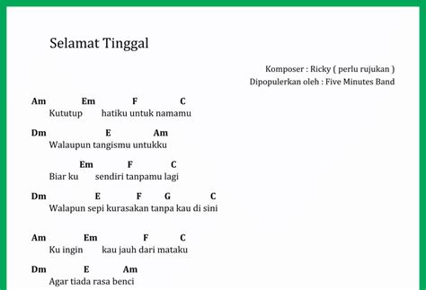 Chord Lagu Selamat Tinggal - SEPUTAR MUSIK