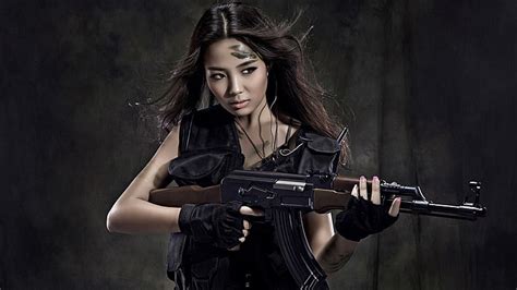 HD wallpaper: Women, Girls & Guns, AK-47, Asian, Cute, Pretty, Woman | Wallpaper Flare