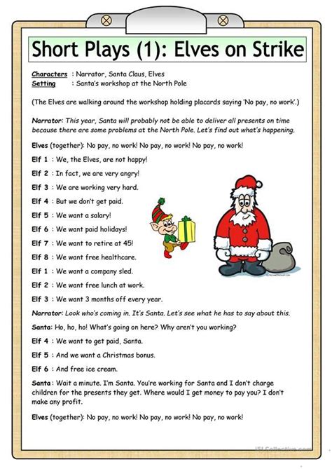 worksheet for short plays 1 elves on strike with santa claus and elfs