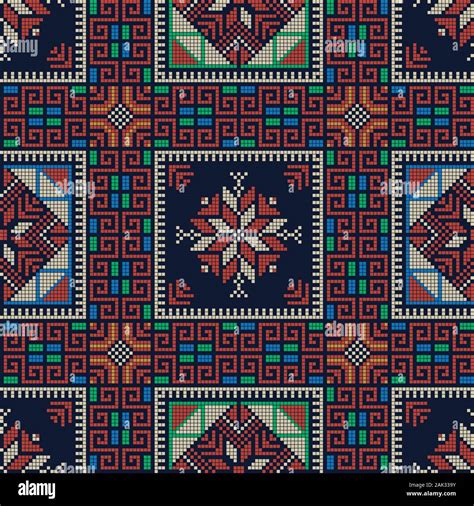 Seamless pattern design with traditional Palestinian embroidery motif ...