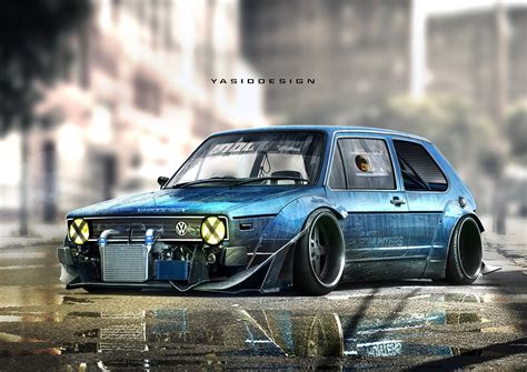 yasiddesign car render artwork tuning volkswagen golf volkswagen golf mk1 yellow headlights ...