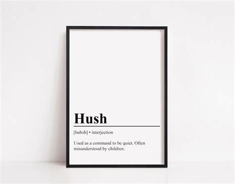 Hush Definition Print, Hush Printable Art, Instant Download, Hush Quote ...