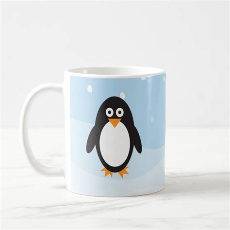 Personalized penguin mug with snowy background | Zazzle