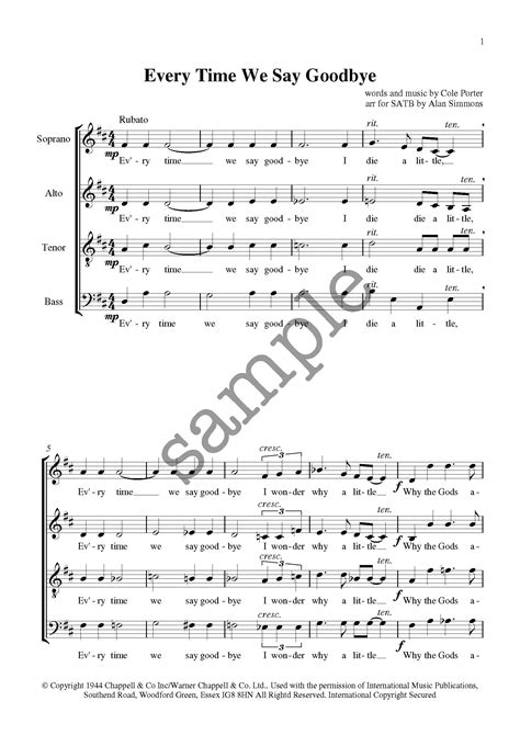 Every Time We Say Goodbye - SATB - Alan Simmons Music - Choral Sheet Music for Choirs & Schools