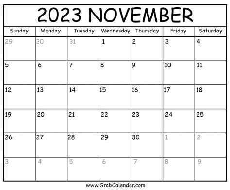 Printable November 2023 Calendar