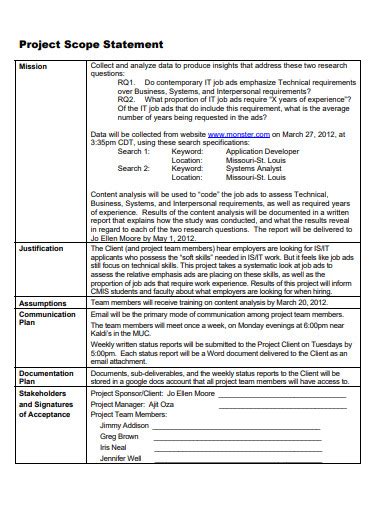 Project Scope Statement - 10+ Examples, Format, How to Create, Pdf