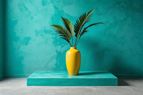 Premium Photo | Turquoise Ceramic Vase on Minimalist Green Background