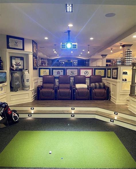 Golf Simulator Room with Home Library Design