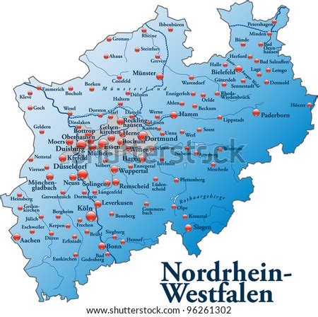 Map Of North Rhine Westphalia Stock Vector Illustration 96261302 ...