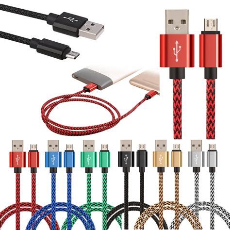 V8 1M Micro USB Data Charger Cable 2A Fast Charging Braided Aluminum ...