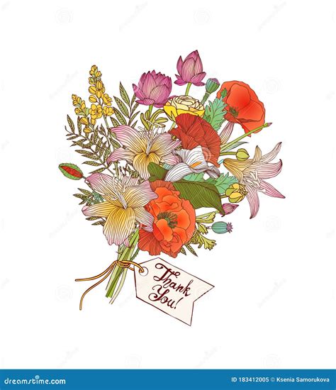 Thank You Card With A Bouquet Cartoon Vector | CartoonDealer.com #183412005