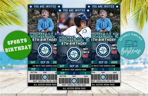 Seattle Mariners Ticket Birthday Editable Template Instant Download | Bobotemp