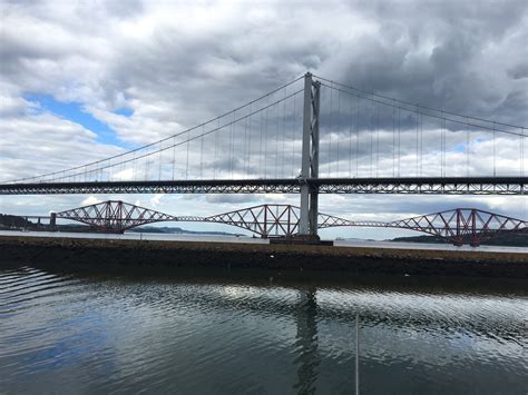 Firth of Forth. Forth rail bridge behind the Forth road bridge. : pics