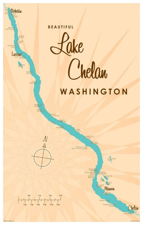 Lake Chelan Washington Map Vintage-Style Art Print by Lakebound (12" x 18"). - Walmart.com ...