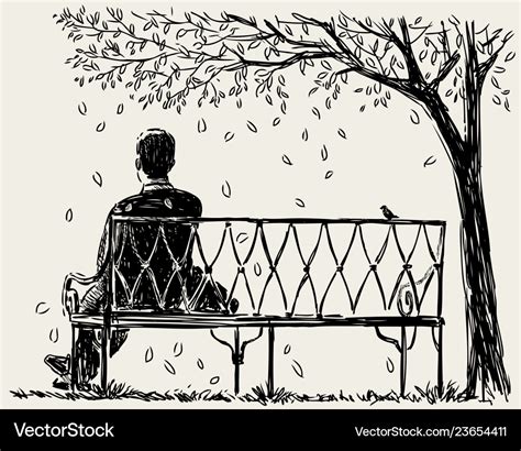 Lonely man sits on the park bench Royalty Free Vector Image