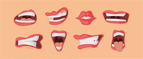 Premium Vector | Mouth expressions facial gestures set in cartoon style.