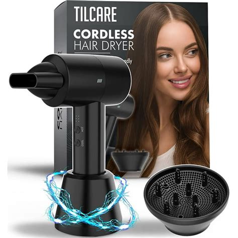 Cordless Hair Dryer with Diffuser - Low Heat Rechargeable Blow Dryer ...