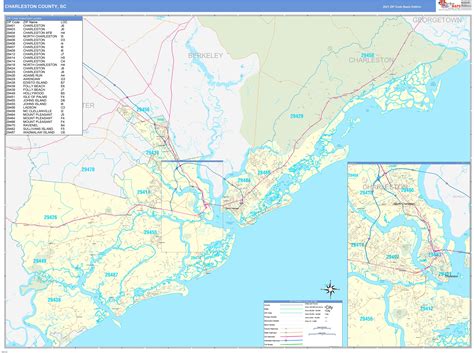 Charleston County, SC Zip Code Wall Map Basic Style by MarketMAPS - MapSales