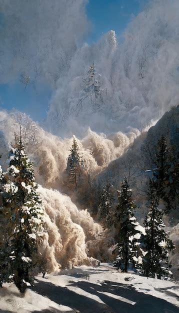 Premium Photo | Big avalanche comming down from the mountain destroing ...