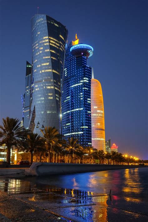 Night View of Business Area in Doha from the Corniche