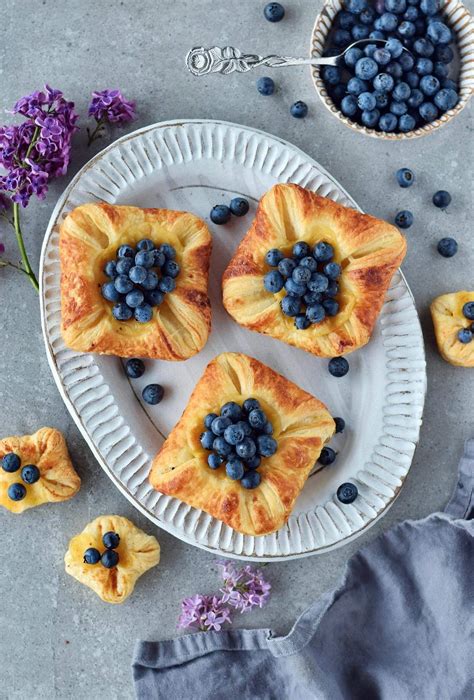 Puff Pastry Danish with Custard & Blueberries - Elavegan