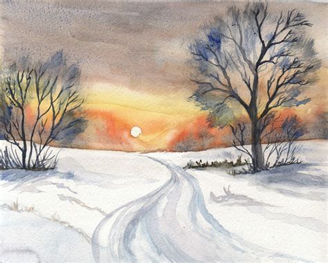 Winter Sunset Painting by Elaine F Thompson