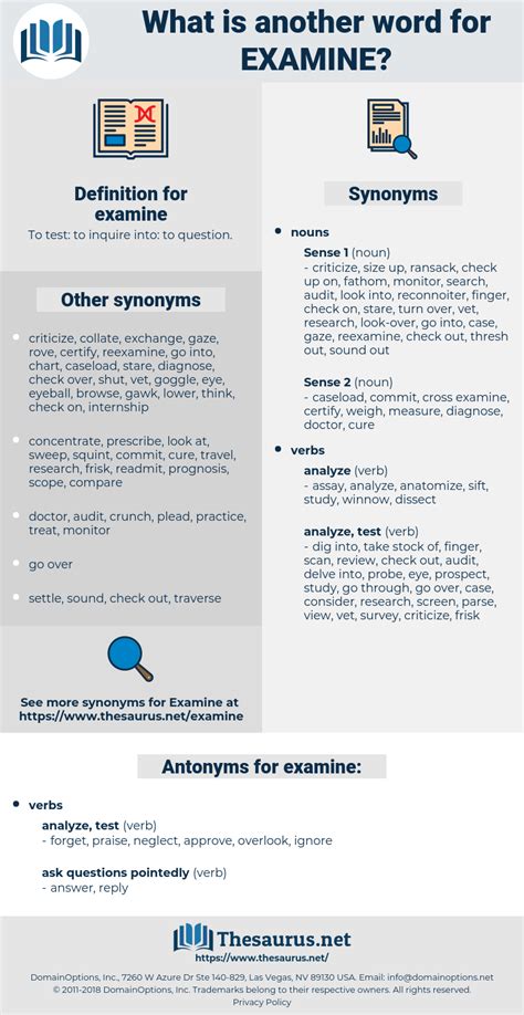 EXAMINE: 2908 Synonyms and 13 Antonyms | Thesaurus.net