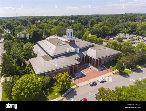 Newton Free Library aerial view in downtown Newton, Massachusetts, USA Stock Photo - Alamy