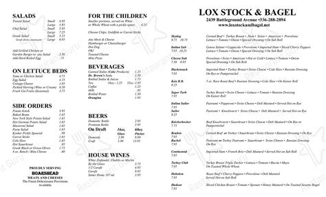 Menu at LOX Stock & Bagel restaurant, Greensboro