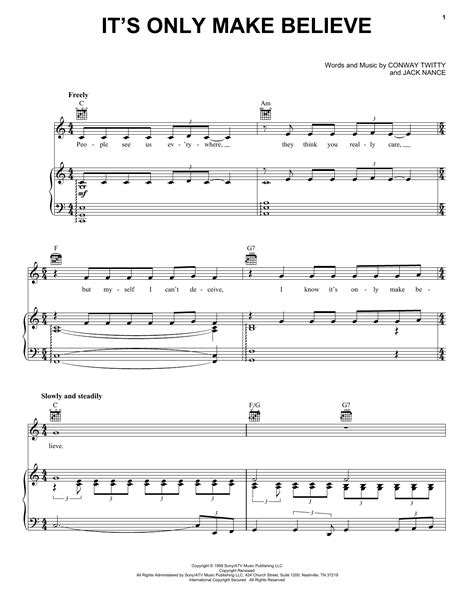 It's Only Make Believe by Conway Twitty Sheet Music for Piano, Vocal & Guitar Chords (Right-Hand ...